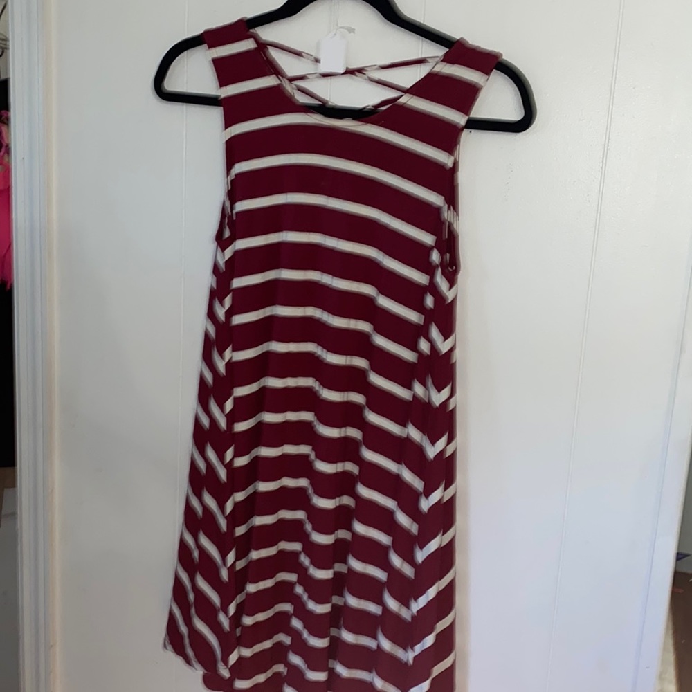 Crimson white striped dress